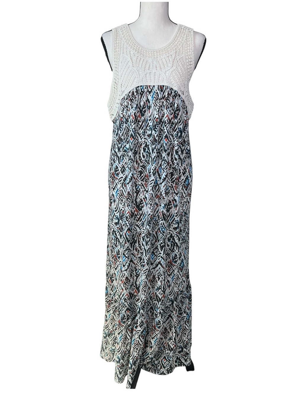 JessiMode Boho Crochet Overlay Geometric Print Maxi Dress Women’s XL Resort Wear